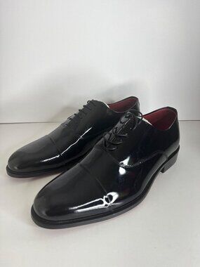 NIB Carlos Santana Black Patent Tuxedo Cap-toe Oxford Shoes Mens EU 42 US 9